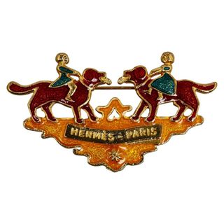 エルメス(Hermes)の美品 エルメス 七宝焼 少年 少女 犬 モチーフ ブローチ メッキ レディース HERMES 【222-42462】(ブローチ/コサージュ)