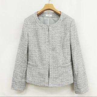 a.v.v - KBDCJ01139 美品 ツイード ノーカラー ジャケット M グレー系