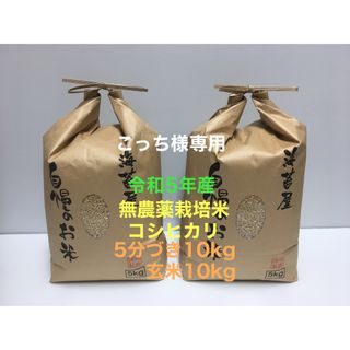 こっち様専用 無農薬コシヒカリ5分づき10kg、玄米10kg 計20kg 令和5(米/穀物)