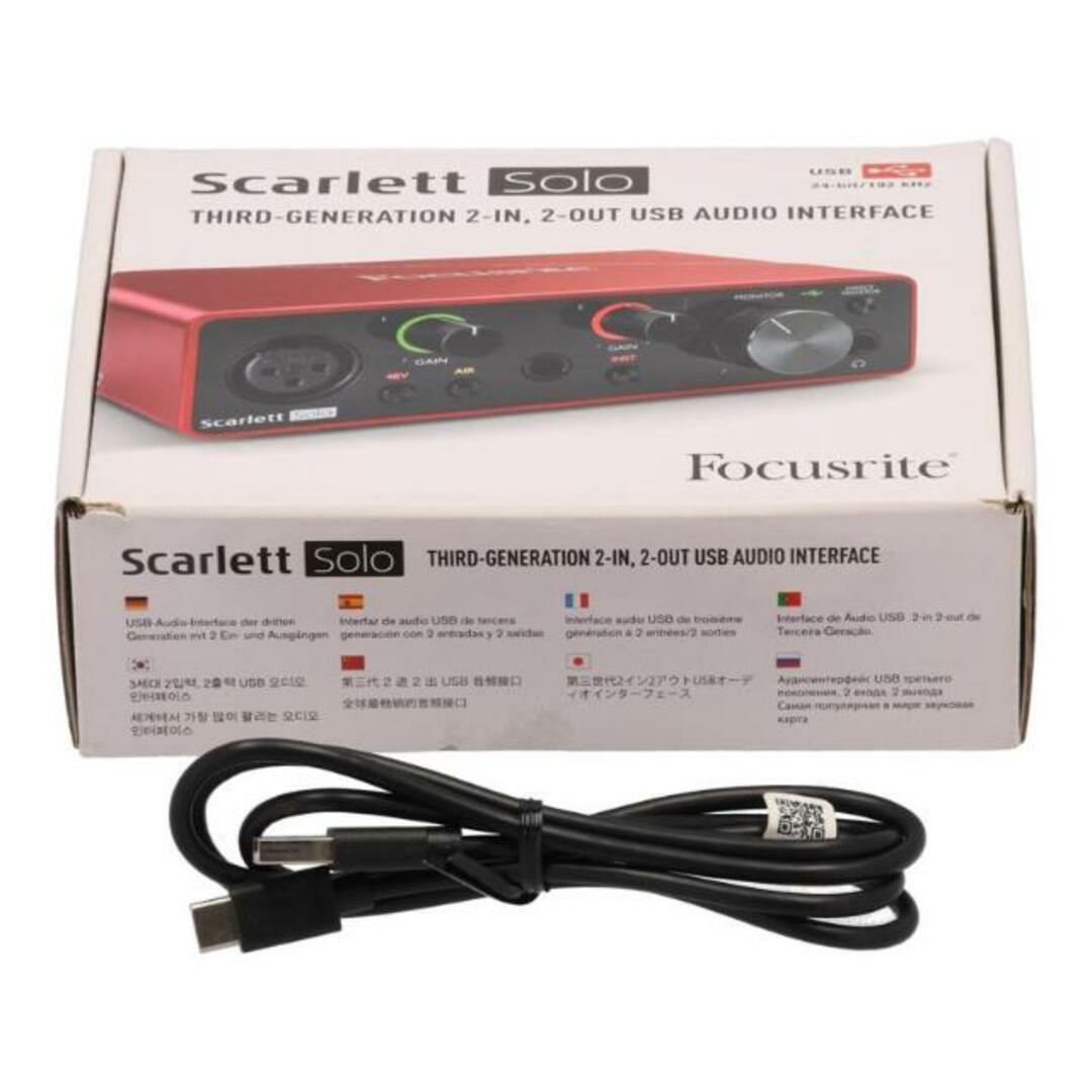 <br>FOCUSRITE フォーカスライト/オーディオインターフェース/Scarlett solo 3rd Gen/Y72Q26M074DB0F/楽器パーツ/Aランク/84【中古】 楽器のDTM/DAW(オーディオインターフェイス)の商品写真