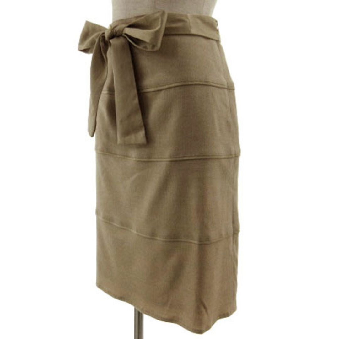 NATURAL BEAUTY(ナチュラルビューティー)のナチュラルビューティー スカート 台形 ミディ丈 リボンベルト ベージュ系 36 レディースのスカート(ひざ丈スカート)の商品写真
