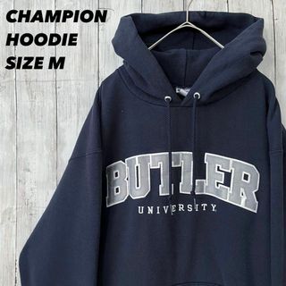 チャンピオン(Champion)のUS古着　チャンピオン　カレッジアーチロゴ刺繍スエットパーカー　サイズMネイビー(パーカー)