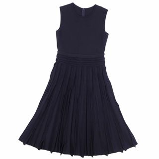 フォクシー(FOXEY)の美品 フォクシー FOXEY ニット ワンピース ドレス 40111 Knit Dress ノースリーブ フレアスカート 無地 トップス レディース 38(S相当) ネイビー(ひざ丈ワンピース)