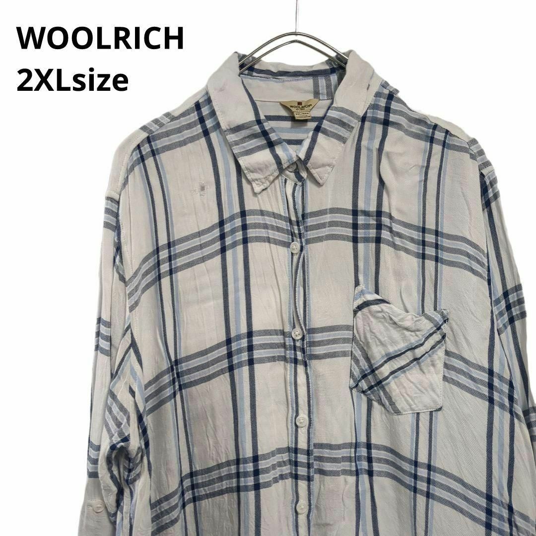 WOOLRICH(ウールリッチ)のWOOLRICH　長袖チェックシャツ　白水色メンズ2XL　22 メンズのトップス(シャツ)の商品写真