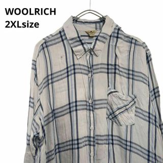 ウールリッチ(WOOLRICH)のWOOLRICH　長袖チェックシャツ　白水色メンズ2XL　22(シャツ)