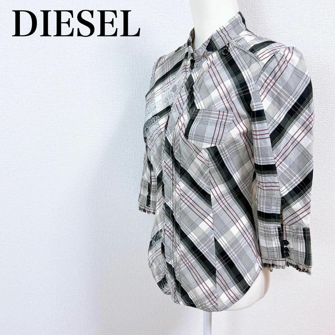 DIESEL(ディーゼル)の■DIESEL チェック 花柄プリントシャツ グレー×ブラック レディースのトップス(その他)の商品写真