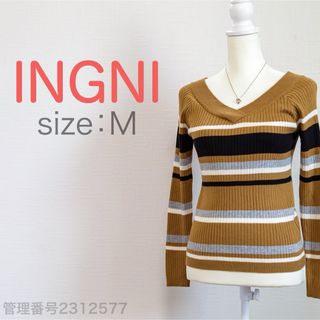 イング(INGNI)のINGNI レディースニットトップス　Vネックプルオーバー　長袖　ボーダー柄　M(ニット/セーター)