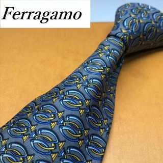 サルヴァトーレフェラガモ(Salvatore Ferragamo)の★ サルバトーレフェラガモ★ ネクタイ シルク イタリア製 ブルー 系(ネクタイ)