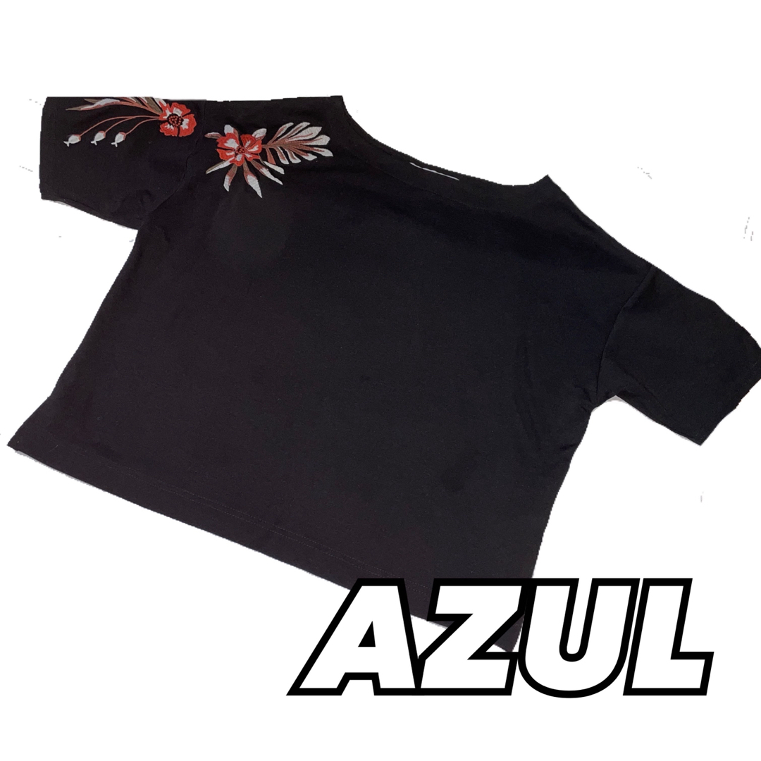 AZUL by moussy(アズールバイマウジー)の【AZULbymoussy】アズール ブラック ポイント刺繍 TシャツS レディースのトップス(Tシャツ(半袖/袖なし))の商品写真