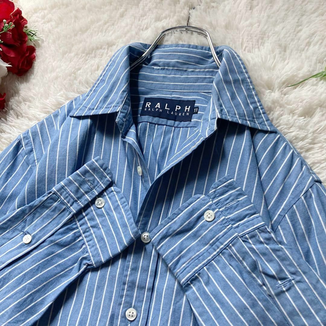 POLO RALPH LAUREN(ポロラルフローレン)のラルフローレン　ヴィンテージ　ピュアコットン　ストライプシャツ　ロングスリーブ レディースのトップス(シャツ/ブラウス(長袖/七分))の商品写真