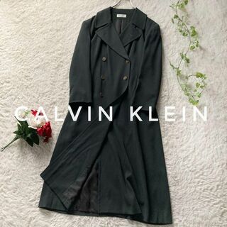 カルバンクライン(Calvin Klein)のカルバンクライン　ヴィンテージ　ロングトレンチコート　モスグリーン　9号(トレンチコート)