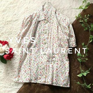 イヴサンローラン(Yves Saint Laurent)のイヴサンローラン　ヴィンテージ　総柄　コットンブラウス　パフスリーブ　五分袖(シャツ/ブラウス(半袖/袖なし))