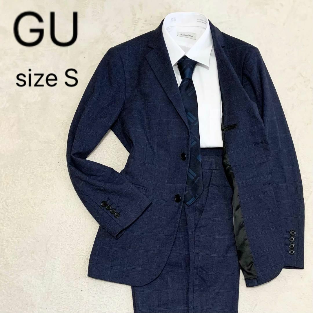 GU - GU ジーユー スーツ セットアップ ネイビー チェック柄 S 上下