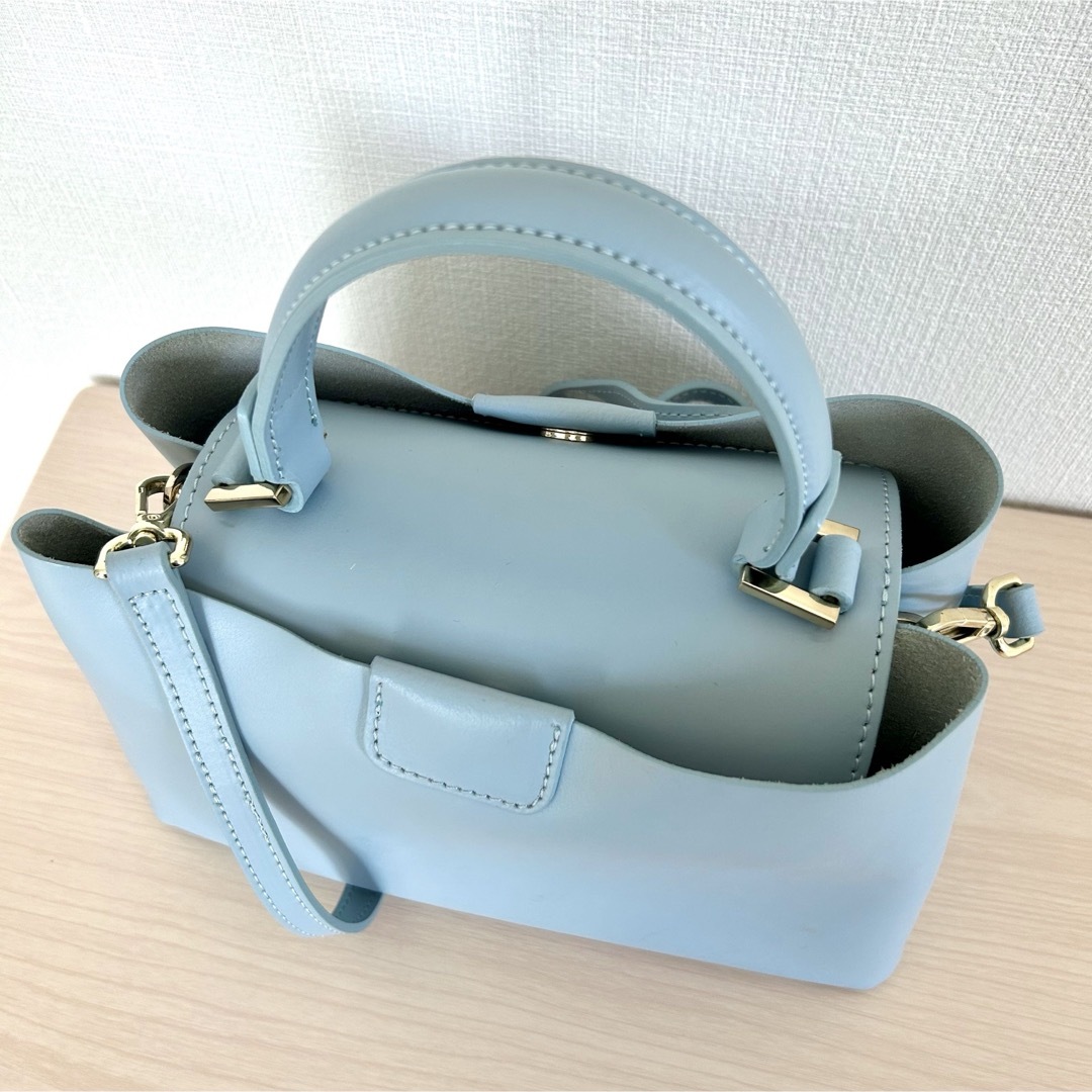 MARCO BIANCHINI ハンドバッグ リアルレザー ブルー 2way レディースのバッグ(ハンドバッグ)の商品写真