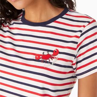 ケイトスペードニューヨーク(kate spade new york)のケイトスペード　トリコロールストライプ　可愛いカニモチーフ　ストライプTシャツ(Tシャツ(半袖/袖なし))