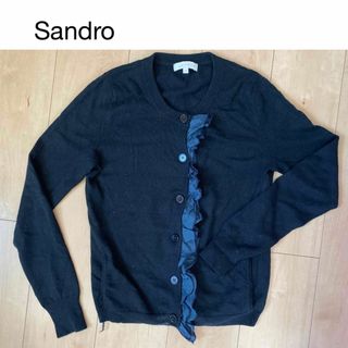 サンドロ(Sandro)のSandro ニットカーディガン　紺色　カシミア　ウール　シルク(カーディガン)