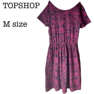 トップショップ(TOPSHOP)の【美品】トップショップ ワンピース 赤色 柄プリント 背中見せ Mサイズ(ミニワンピース)