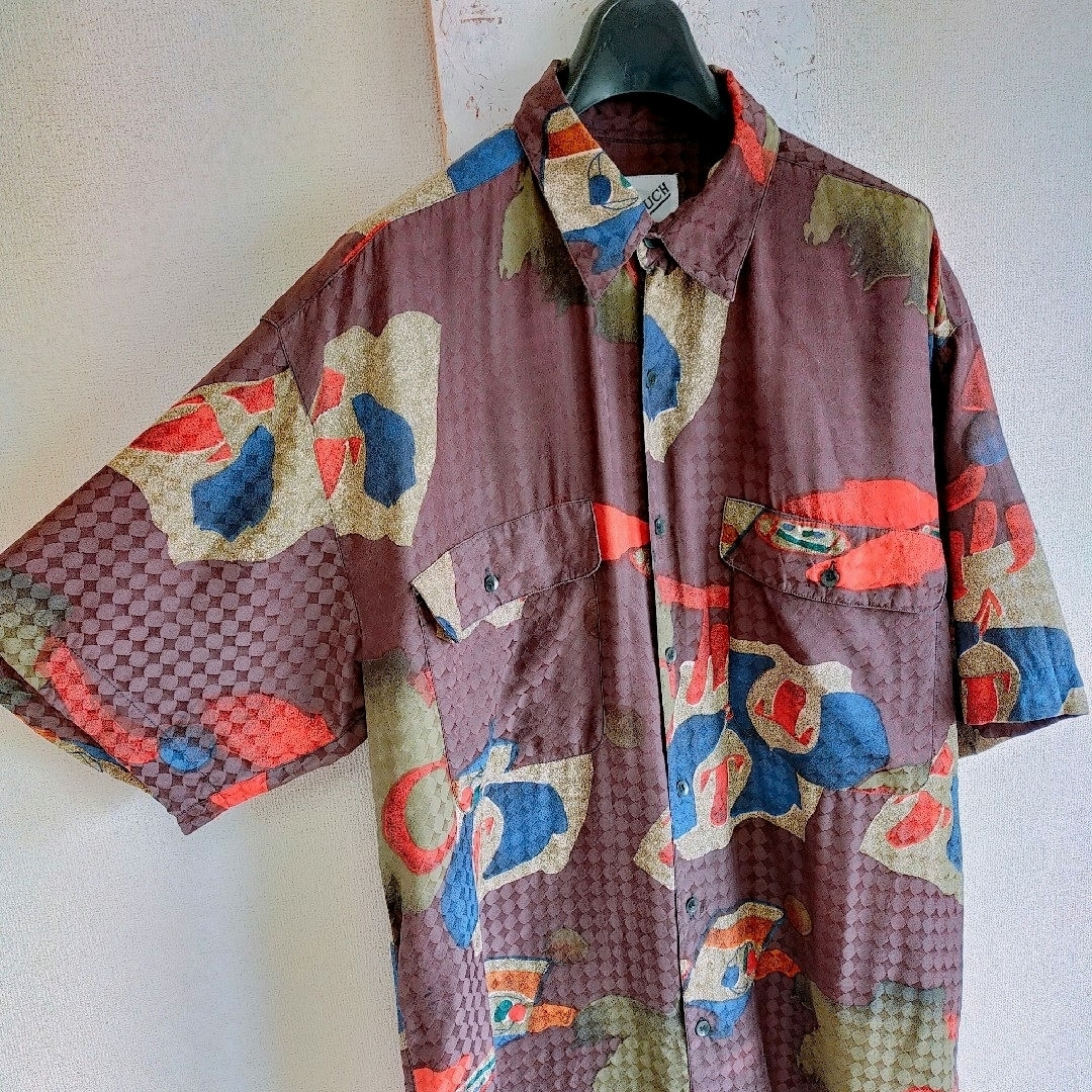 VINTAGE(ヴィンテージ)のGOOUCH グーチ　デッドストック　シルク　半袖シャツ　パープル メンズのトップス(シャツ)の商品写真
