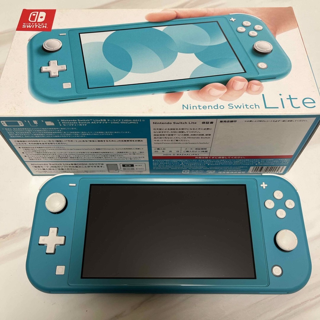 Nintendo Switch(ニンテンドースイッチ)のNintendo Switch Lite 完品　ターコイズ エンタメ/ホビーのゲームソフト/ゲーム機本体(携帯用ゲーム機本体)の商品写真