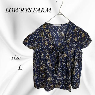 ローリーズファーム(LOWRYS FARM)のLOWRYS FARM 半袖ブラウス　ボウタイ　ドット柄　オフィス　ゆったり　L(シャツ/ブラウス(半袖/袖なし))