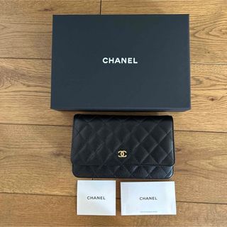 シャネル(CHANEL)のCHANELチェーンウォレット　グレインドカーフスキンキャビアスキンゴールド(財布)