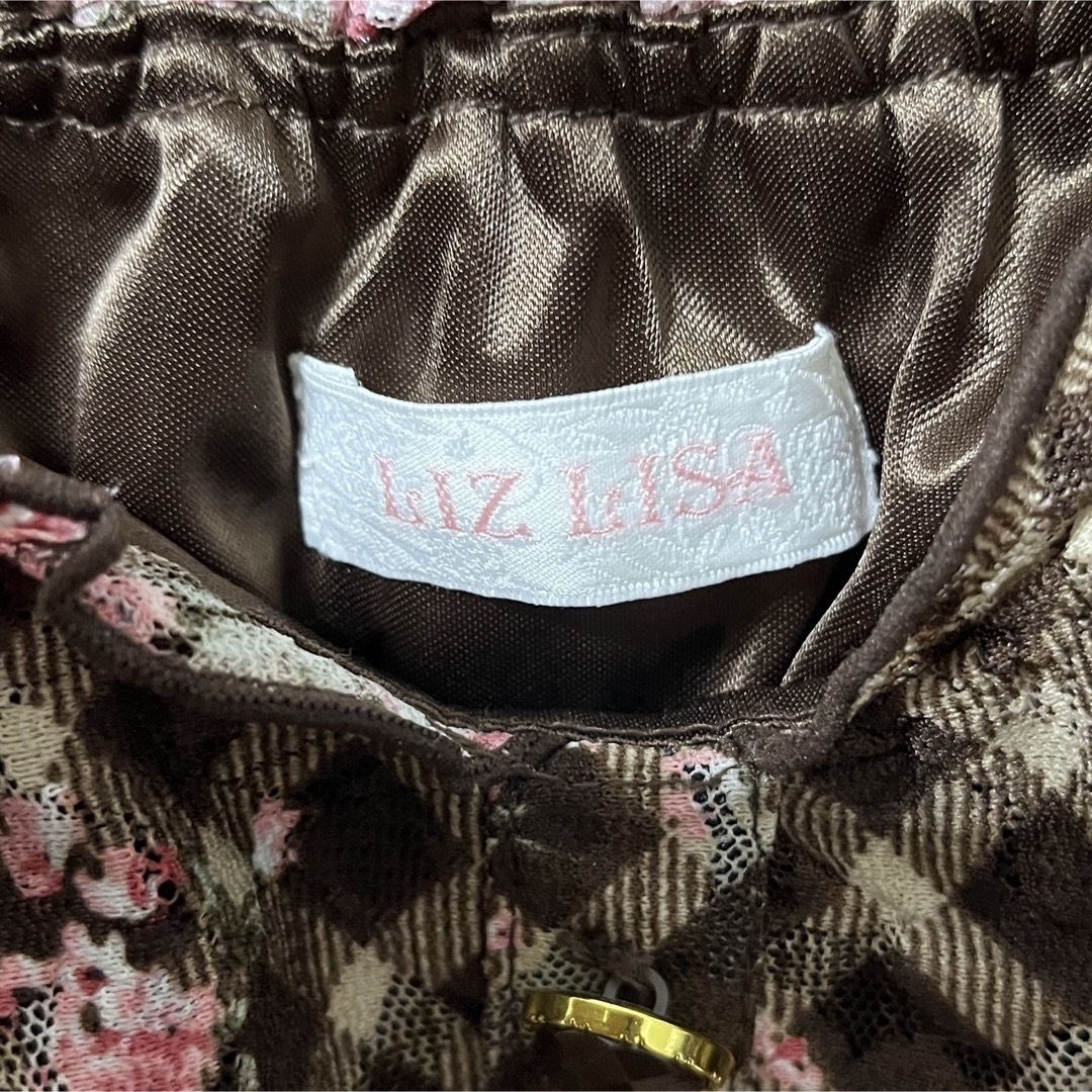 LIZ LISA(リズリサ)のリズリサワンピース小花柄茶色ブラウンLIZLISAフリルレースふわふわ可愛い生地 レディースのワンピース(ひざ丈ワンピース)の商品写真