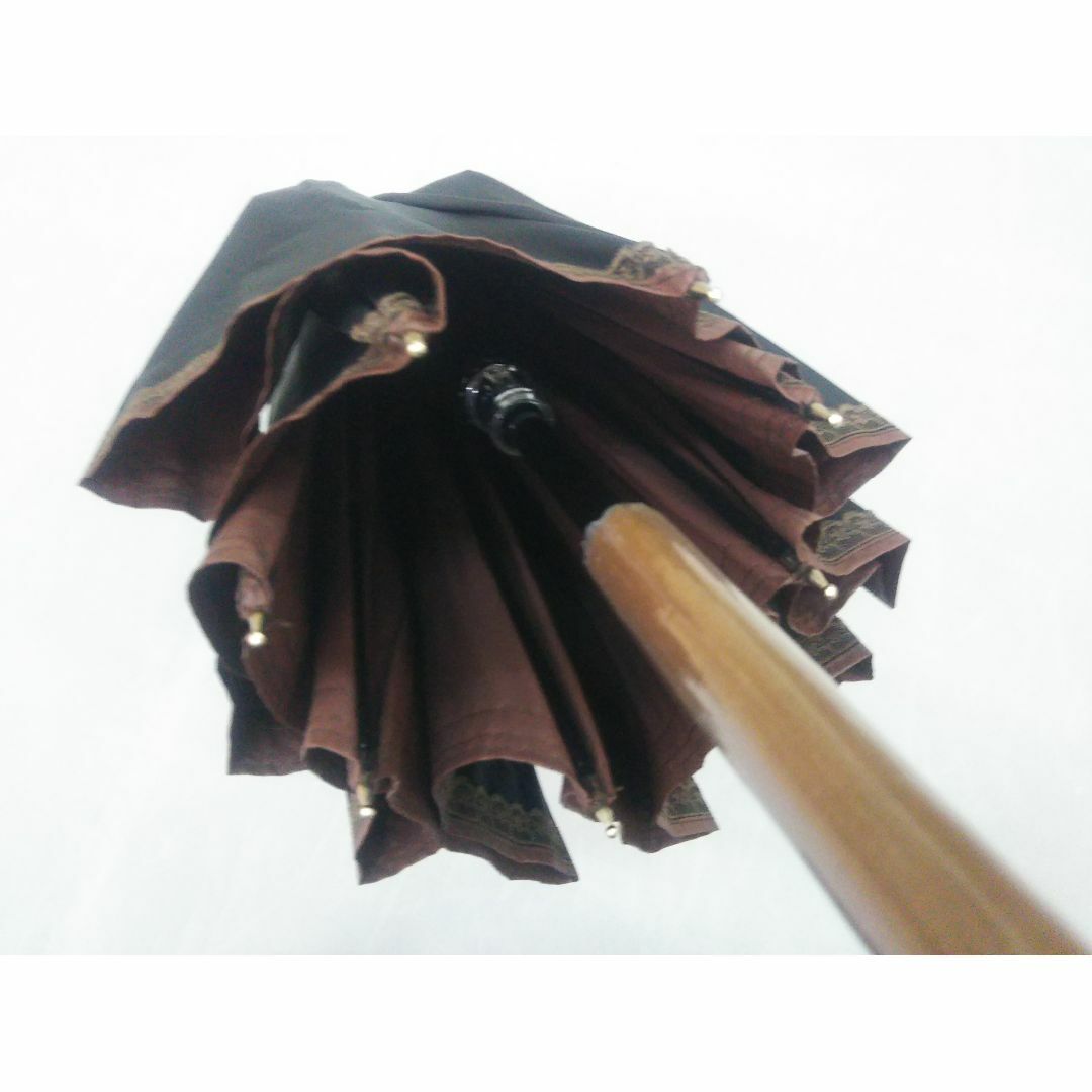 晴雨兼用　日傘　長傘（手開き）　遮光遮熱レース　黒×裏ブラウン　新品 レディースのファッション小物(傘)の商品写真