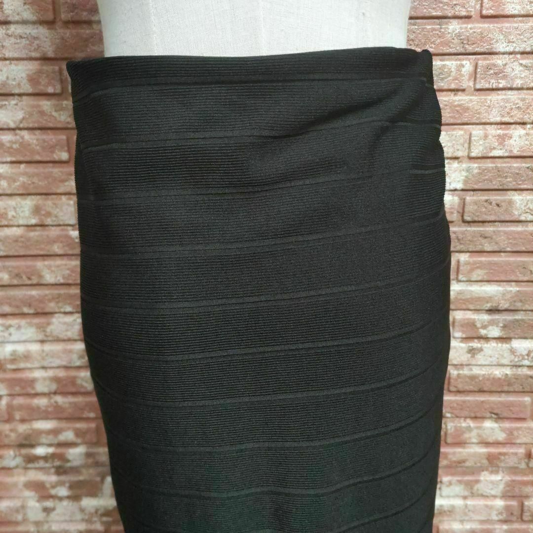 H&M(エイチアンドエム)のH&M エイチアンドエム ボーダー ひざ丈 タイトスカート 黒 US-S レディースのスカート(ひざ丈スカート)の商品写真