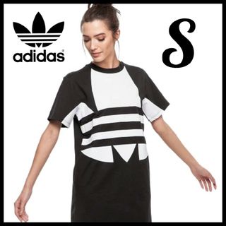 アディダス(adidas)のadidas★ビッグロゴ Tシャツワンピース★ドレス★黒★S★レディース(ミニワンピース)