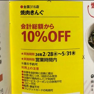 焼肉きんぐ10% クーポン(レストラン/食事券)