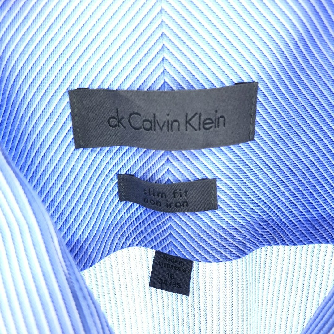 Calvin Klein(カルバンクライン)の古着 カルバンクライン Calvin klein SLIM FIT NON IRON 長袖 ワイドカラーストライプシャツ メンズXL  /eaa427680 メンズのトップス(シャツ)の商品写真