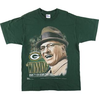 古着 90年代 PRO PLAYER NFL GREEN BAY PACKERS グリーンベイパッカーズ ヴィンスロンバルディ 大判プリント プリントTシャツ USA製 メンズL  ヴィンテージ /eaa427918(Tシャツ/カットソー(半袖/袖なし))