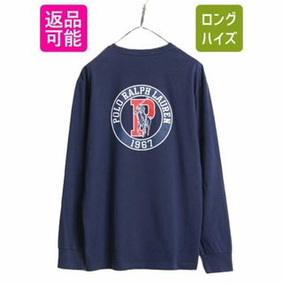 ラルフローレン(Ralph Lauren)のポロ ラルフローレン ビッグポニー 両面 プリント 長袖 Tシャツ M / 古着 ポケット付き Pロゴ ロンT ポケT バックプリント クルーネック 紺(Tシャツ/カットソー(七分/長袖))