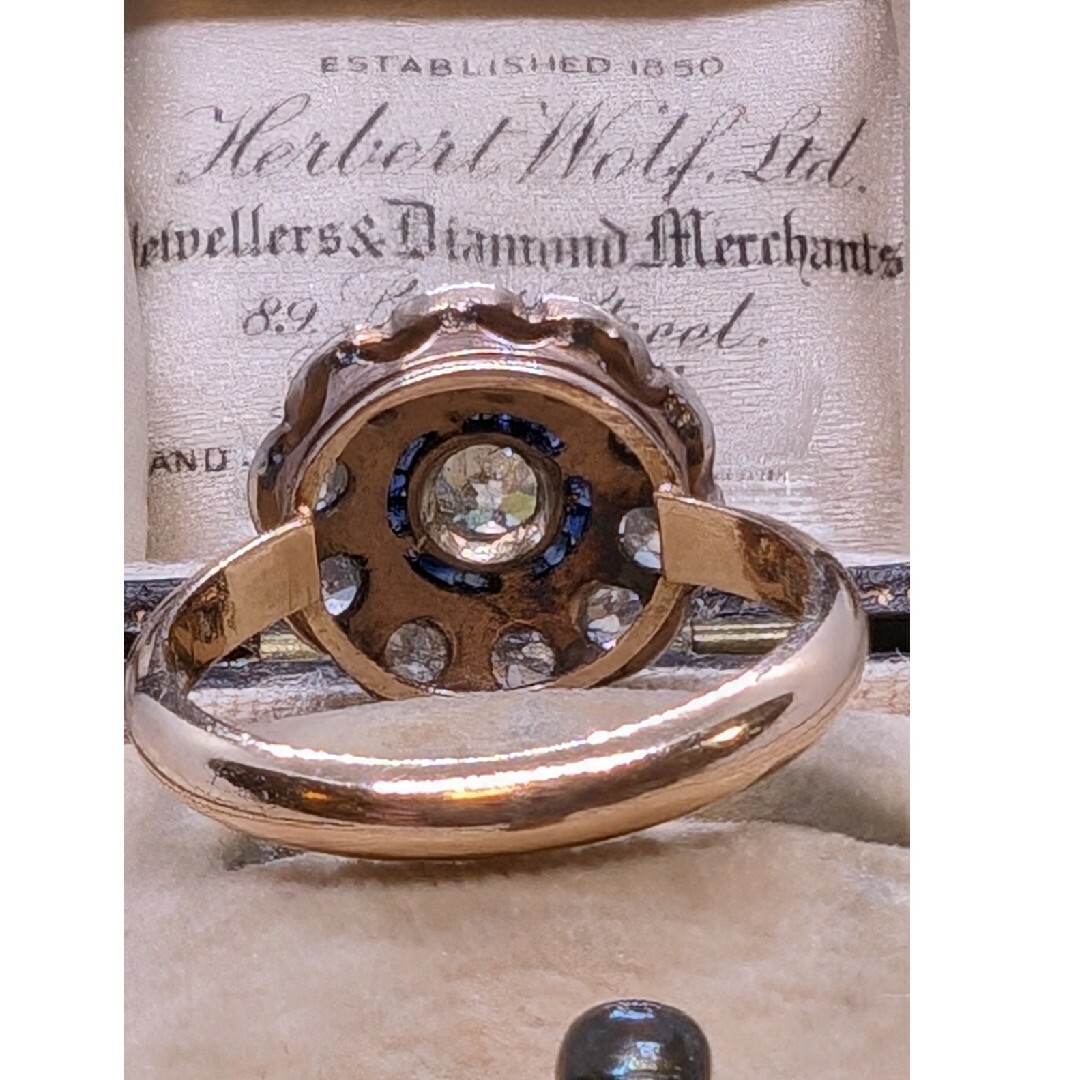 アンティーク　アールデコ　オールドカットダイヤとサファイアのクラスターリング レディースのアクセサリー(リング(指輪))の商品写真