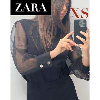 ザラ(ZARA)の【新品】ZARA コントラストオーガンザシャツ　シアーシャツ　シアーブラウス(シャツ/ブラウス(長袖/七分))