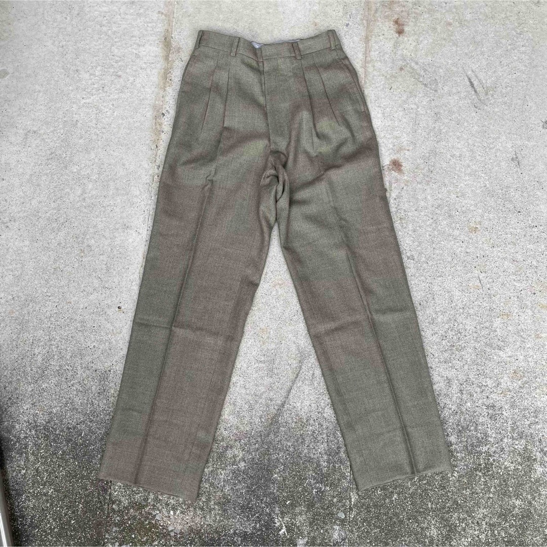VINTAGE(ヴィンテージ)の古着 ワイドスラックス センタープレス ウール ベージュ 日本製 メンズのパンツ(スラックス)の商品写真