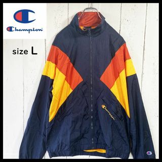 チャンピオン(Champion)のチャンピオン【Champion】ナイロンジャケット 美品 ネイビー Lサイズ(ナイロンジャケット)