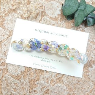 ハンドメイド♡押し花のヘアクリップ1165  カーブ ブルー(ヘアアクセサリー)