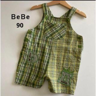 BeBe - べべ　チェック　サロペット　オーバーオール　ハーフ　パンツ　ロゴ　男の子　春　夏