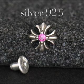 シルバー925 クロス スタッドピアス レッドジルコン silver925 片耳(ピアス(片耳用))