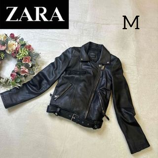 ザラ(ZARA)の【匿名配送】ZARA 本革 羊革 ダブル ライダース M ジャケット 黒(ライダースジャケット)