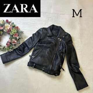 ZARA - 【匿名配送】ZARA 本革 羊革 ダブル ライダース M ジャケット 黒