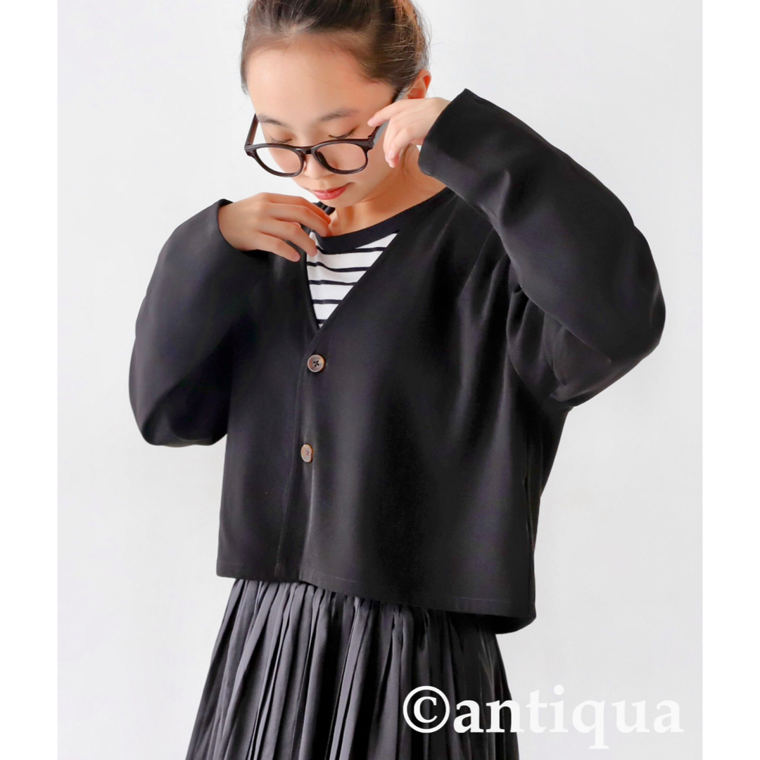 antiqua(アンティカ)のアンティカ　ノーカラー　ショートジャケット キッズ/ベビー/マタニティのキッズ服女の子用(90cm~)(ジャケット/上着)の商品写真