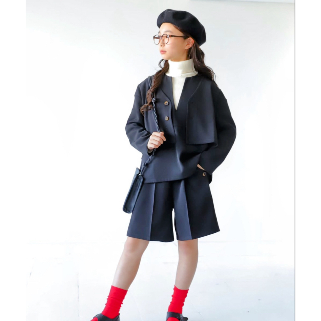 antiqua(アンティカ)のアンティカ　ノーカラー　ショートジャケット キッズ/ベビー/マタニティのキッズ服女の子用(90cm~)(ジャケット/上着)の商品写真