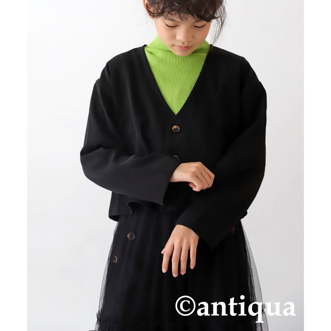 antiqua(アンティカ)のアンティカ　ノーカラー　ショートジャケット キッズ/ベビー/マタニティのキッズ服女の子用(90cm~)(ジャケット/上着)の商品写真