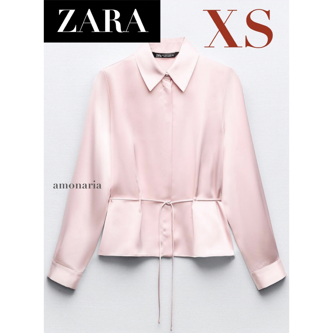 ZARA(ザラ)の【新品】ZARA ウエストドローストリングサテンシャツ　サテンブラウス　シャツ レディースのトップス(シャツ/ブラウス(長袖/七分))の商品写真