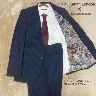 ポールスミス(Paul Smith)のポールスミス ゼニア スーツ セットアップ ネイビー 総柄 ストライプ ネイビー(セットアップ)