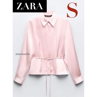 ザラ(ZARA)の【新品】ZARA ウエストドローストリングサテンシャツ　サテンブラウス　シャツ(シャツ/ブラウス(長袖/七分))