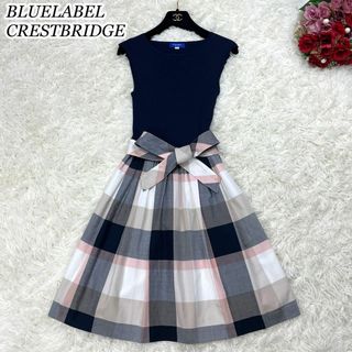 BLUE LABEL CRESTBRIDGE - 極美品☆ブルーレーベルクレストブリッジ  ドッキングワンピース 切替 ネイビーS