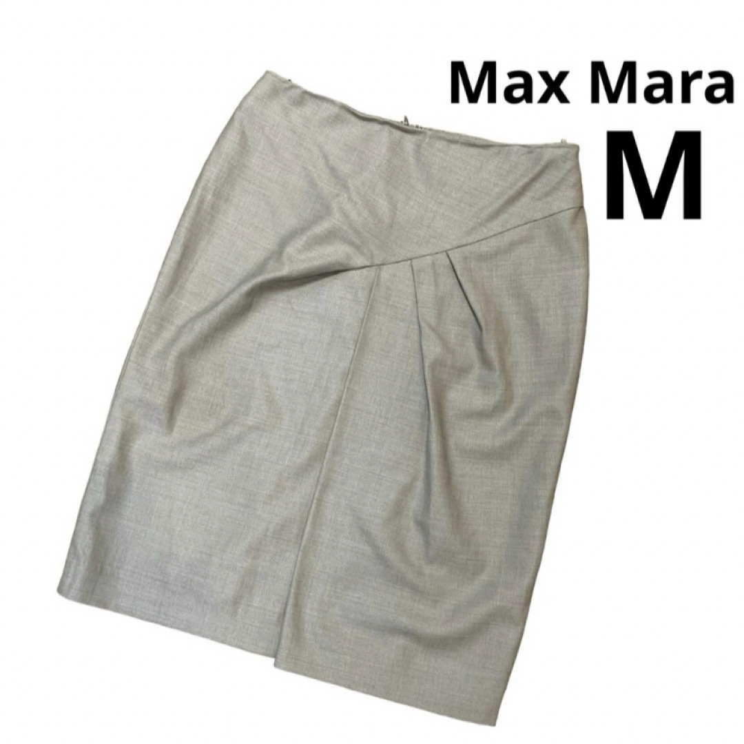 Max Mara(マックスマーラ)のマックスマーラ　スカート　グレージュ　ウール　シルク混紡　白タグ レディースのスカート(ひざ丈スカート)の商品写真